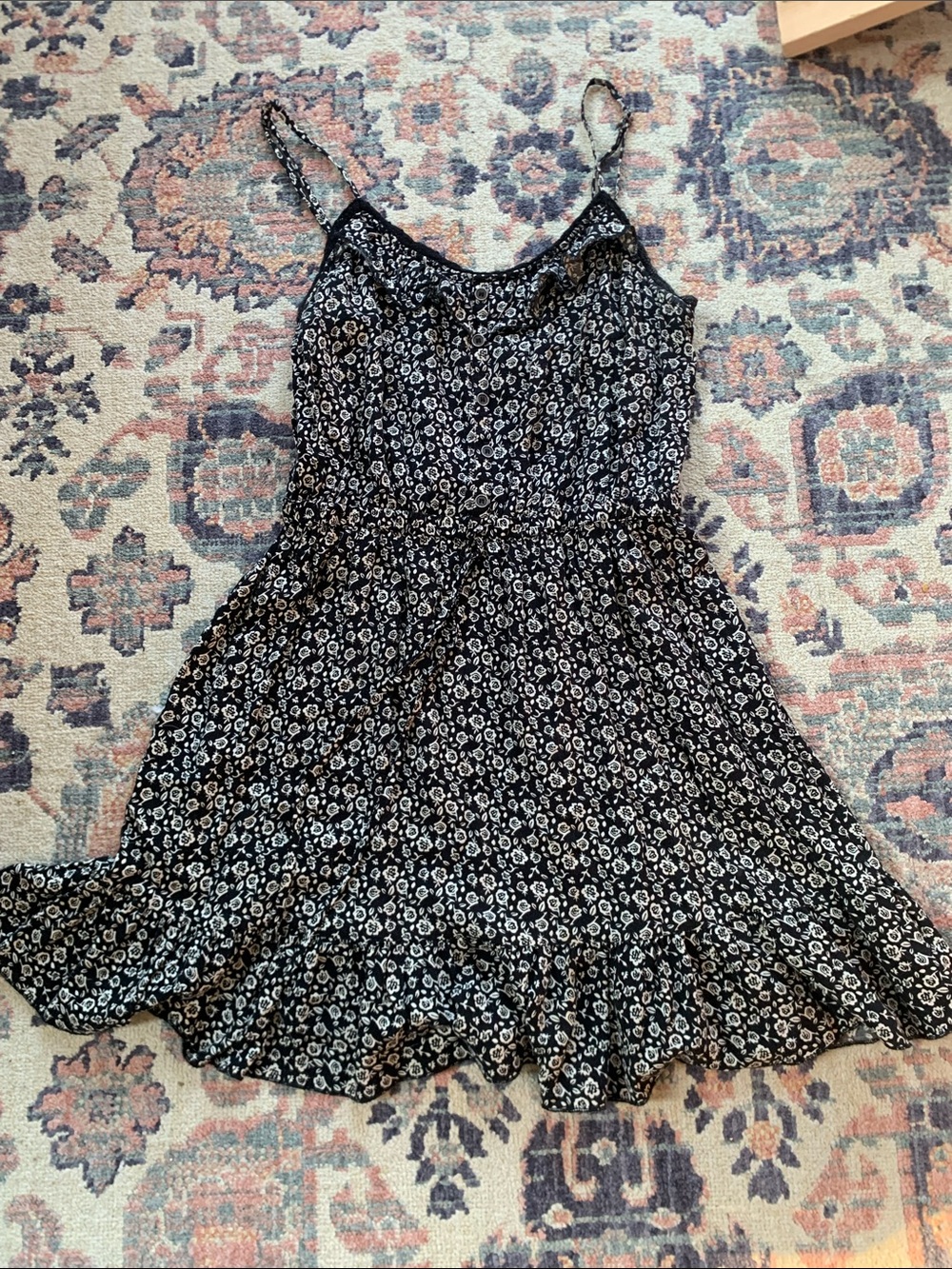 Black Floral Mini Dress with Spaghetti Straps